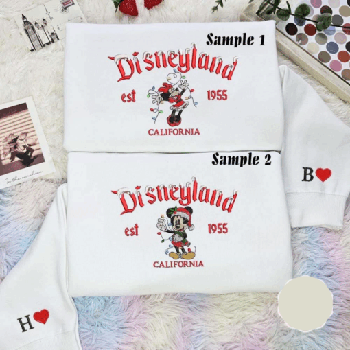 Minnie And Mickey Christmas Disneyland Embroidered Couples Shirts