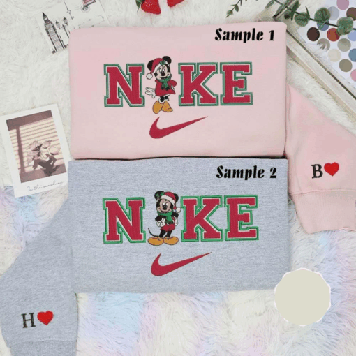 Minnie And Mickey Christmas Embroidered Couples Shirts