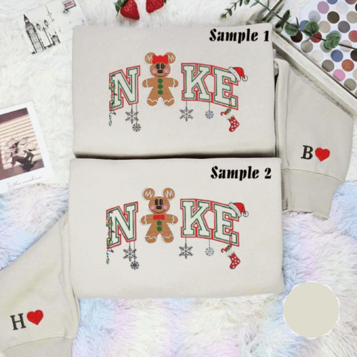 Minnie And Mickey Christmas Gingerbread Embroidered Couples Shirts