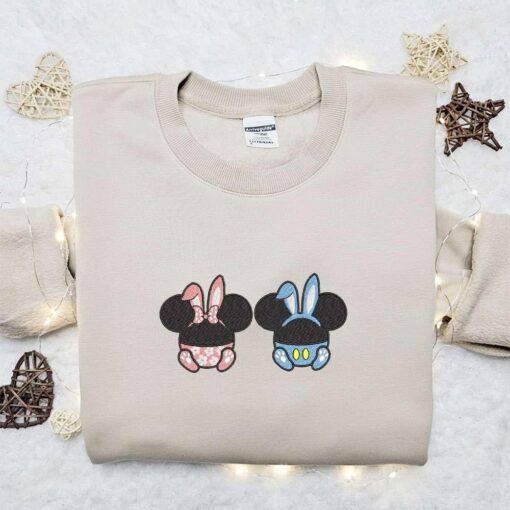 Minnie And Mickey Easter Bunny Embroidered Shirt Disney Characters Embroidered Hoodie Thanksgiving Day Gift Idea