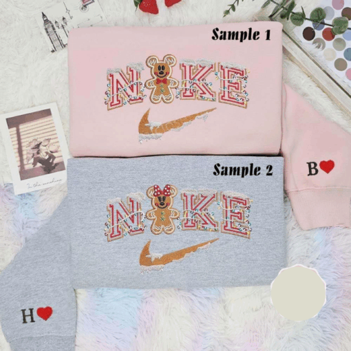 Minnie And Mickey Gingerbread Man Christmas Embroidered Couples Shirts