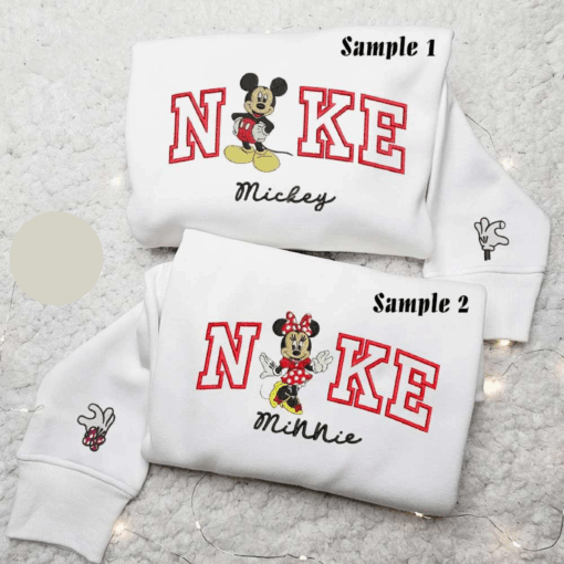 Minnie And Mickey x Nike Couple Embroidered Shirt Disney Characters Embroidered Hoodie Valentines Day Embroidered Sweatshirt