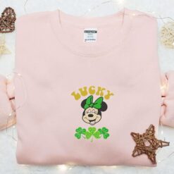 Minnie Lucky Shamrock Embroidered Shirt Disney Characters Embroidered Hoodie Saint Patricks Day Gift Ideas