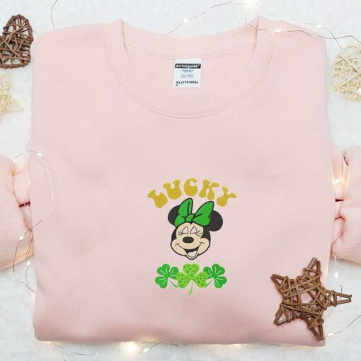 Minnie Lucky Shamrock Embroidered Shirt Disney Characters Embroidered Hoodie Saint Patricks Day Gift Ideas