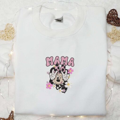 Minnie Mama Flowers Embroidered Shirt Disney Characters Embroidered Hoodie Mothers Day Gift Idea