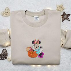 Minnie Mouse And Pumpkin Embroidered Hoodie Disney Halloween Embroidered Hoodie Best Halloween Gift Ideas