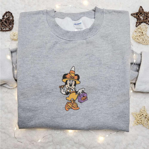 Minnie Mouse Candy Corn Embroidered Sweatshirt Disney Characters Embroidered Hoodie Best Halloween Gift Ideas