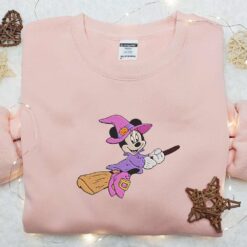 Minnie Mouse Fly Broom Embroidered T shirt Disney Halloween Embroidered T shirt Best Halloween Gift Ideas