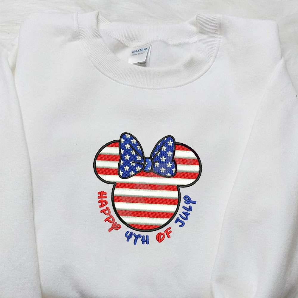 Minnie Mouse Happy 4th of July Embroidered Shirt Disney Embroidered Shirt Best Patriotic Shirts