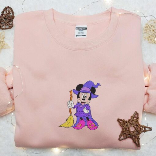 Minnie Mouse Witch Broom Embroidered T shirt Disney Halloween Embroidered Hoodie Best Halloween Gift Ideas