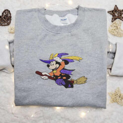 Minnie Mouse Witch Fly With Broom Embroidered Hoodie Disney Halloween Embroidered Shirt Best Halloween Gift Ideas