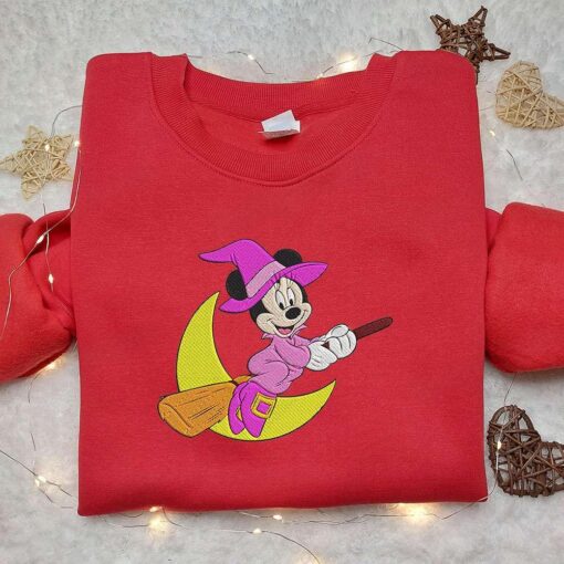 Minnie Mouse Witch Fly With Moon Embroidered Hoodie Disney Character Embroidered T shirt Best Gift Ideas