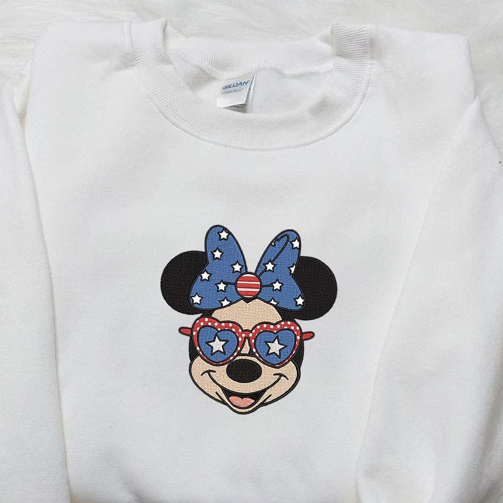 Minnie Mouse with Love Glasses Embroidered Shirt Disney Embroidered Shirt Independence Day Embroidered Shirt