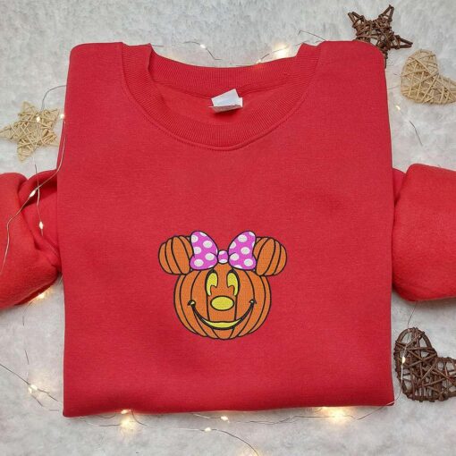 Minnie Pumpkin Embroidered Sweatshirt Disney Cartoon Embroidered Hoodie Halloween Embroidered Shirt