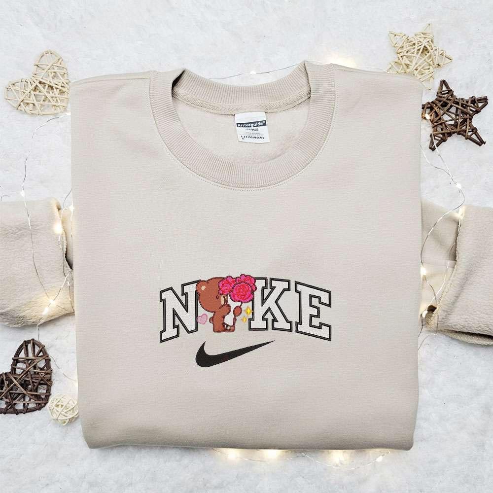 Mocha Bear x Nike Embroidered Shirt Couple Embroidered Hoodie Valentine Embroidered T Shirt