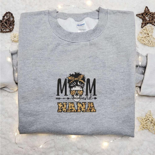 Mom And Nana Leopard Skull Embroidered Sweatshirt Halloween Embroidered Hoodie Best Halloween Gift Ideas