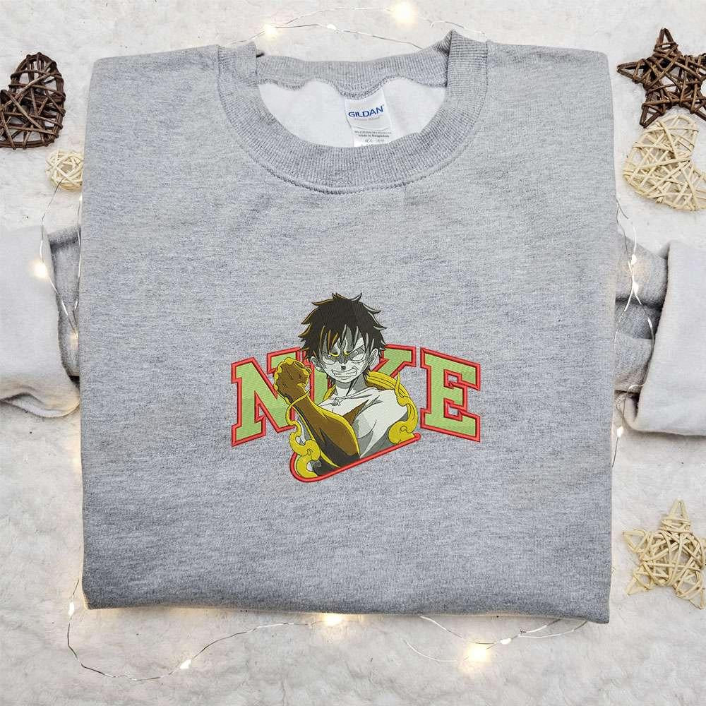 Monkey D Luffy Gear 2 x Nike Embroidered Anime Tshirt One Piece Embroidered Shirt Nike Inspired Embroidered Shirt