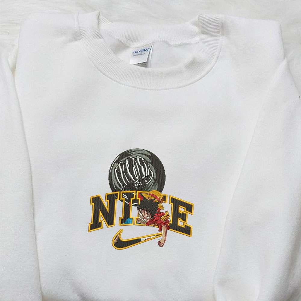 Monkey D Luffy Gear 3 x Nike Swoosh Anime Embroidered Hoodie One Piece Embroidered Shirt Nike Inspired Embroidered Shirt