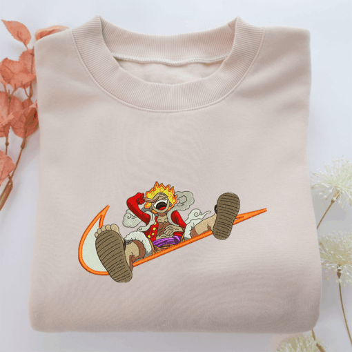 Monkey Luffy Swoosh v1 Nike Embroidered Sweatshirt, Nike Movie Inspired, Best Gifts Idea For Him Her