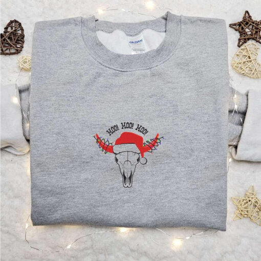 Moo Moo Moo Cow Skull Christmas Hat Embroidered Shirt Christmas Embroidered Hoodie Best Christmas Gifts For Family