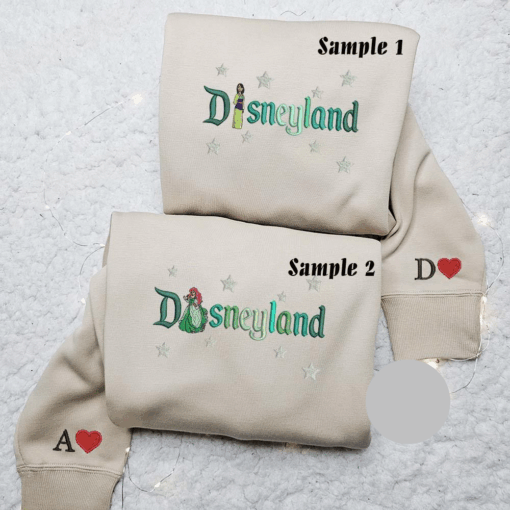 Mulan And Ariel Princess Disneyland Embroidered Couples Shirts 1