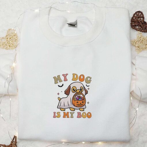 My Dog is My Boo Kawaii Ghost Puppy Embroidered Shirt Happy Halloween Embroidered Shirt Best Halloween Gifts for Family