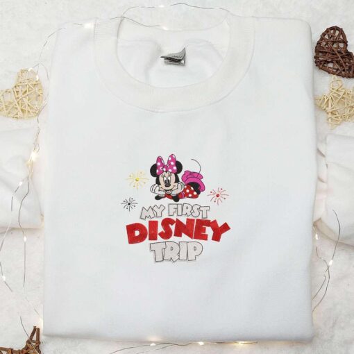 My First Disney Trip Minnie Embroidered Shirt Disney Characters Embroidered Hoodie Birthday Gift Idea