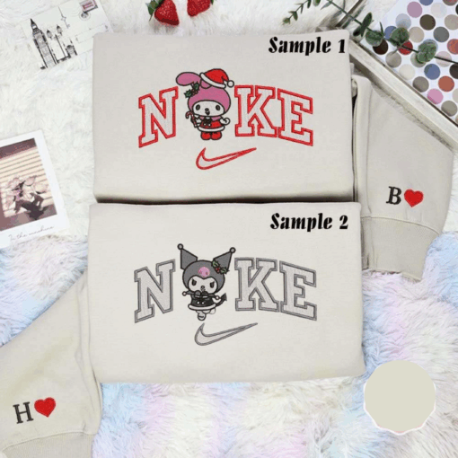 My Melody And Kuromi Christmas Embroidered Couples Shirts