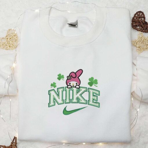 My Melody Shamrock x Nike Embroidered Shirt Anime Embroidered Hoodie Best Saint Patricks Day Gift Idea
