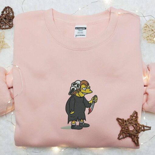 Nelson Muntz Ghostface Bloody Knife Embroidered Sweatshirt The Simpsons Cartoon Embroidered Hoodie Best Halloween Gift Ideas