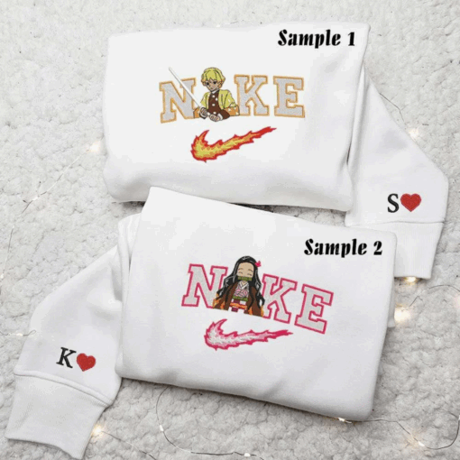 Nezuko And Zenitsu Embroidered Couple Shirts, Best Gift for Anime Fans