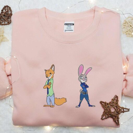 Nick And Judy Embroidered Shirt Zootopia Cartoon Embroidered Hoodie Best Gift For Couple