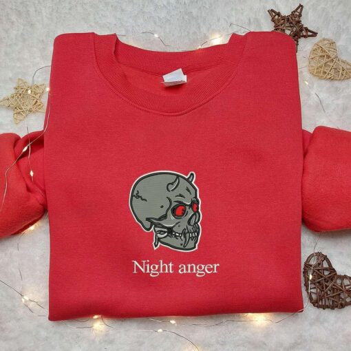 Night Anger Evil Skull Embroidered Sweatshirt Halloween Embroidered Hoodie Best Halloween Gift Ideas