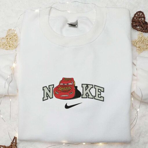 Nike Cars Lightning McQueen Embroidered T shirt Disney Pixar Cars Embroidered Hoodie Nike Inspired Embroidered Sweatshirt