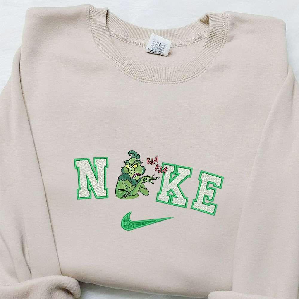 Nike Christmas X Grinch Bla Bla Embroidered Sweatshirt Movie Christmas Embroidered Shirt Best Christmas Gift Ideas
