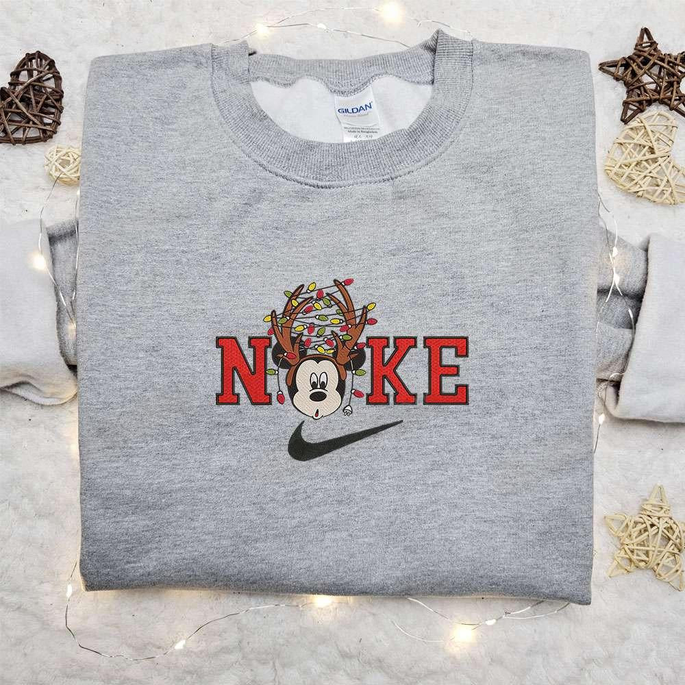 Nike Christmas X Mickey Reinder Christmas Light Cartoon Embroidered Sweatshirt Disney Characters Movie Merry Christmas Embroidered Shirt Best Christmas Day Gift Ideas