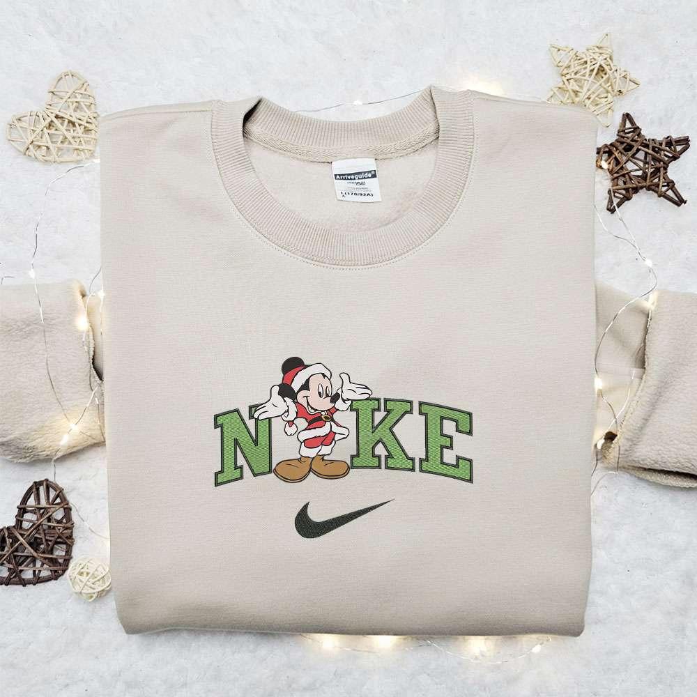 Nike Christmas X Mickey Santa Welcome Embroidered Sweatshirt Movie Christmas Embroidered Shirt Best Christmas Gift Ideas