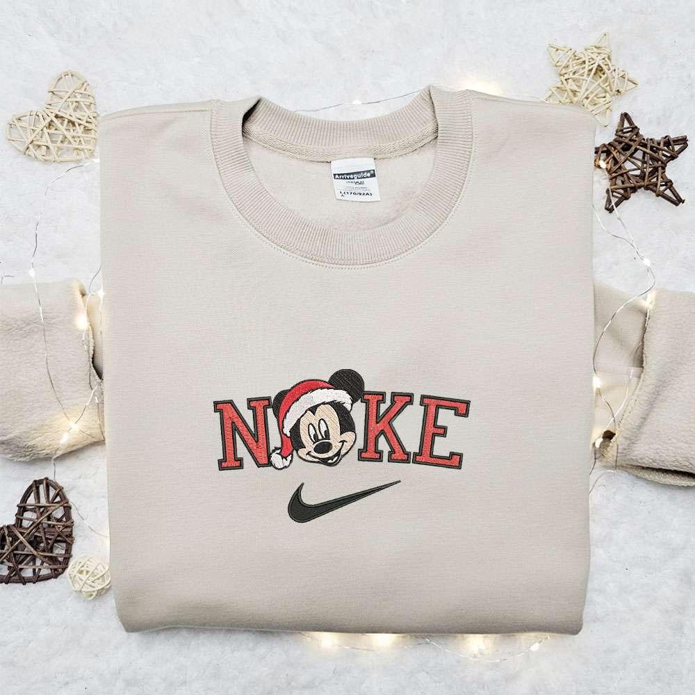 Nike Christmas X Mickey Xmas Hat Head Embroidered Sweatshirt Movie Christmas Embroidered Shirt Best Christmas Gift Ideas