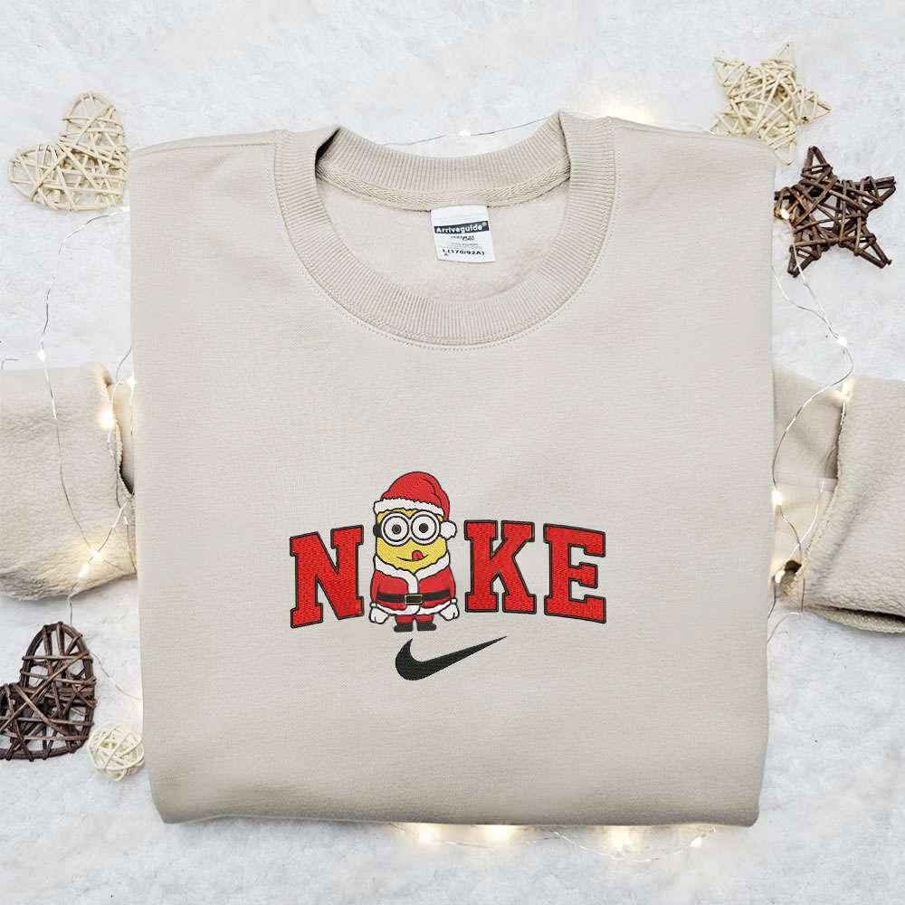 Nike Christmas X Minion Santa Claus Cartoon Embroidered Sweatshirt Disney Characters Movie Merry Christmas Embroidered Shirt Best Christmas Day Gift Ideas