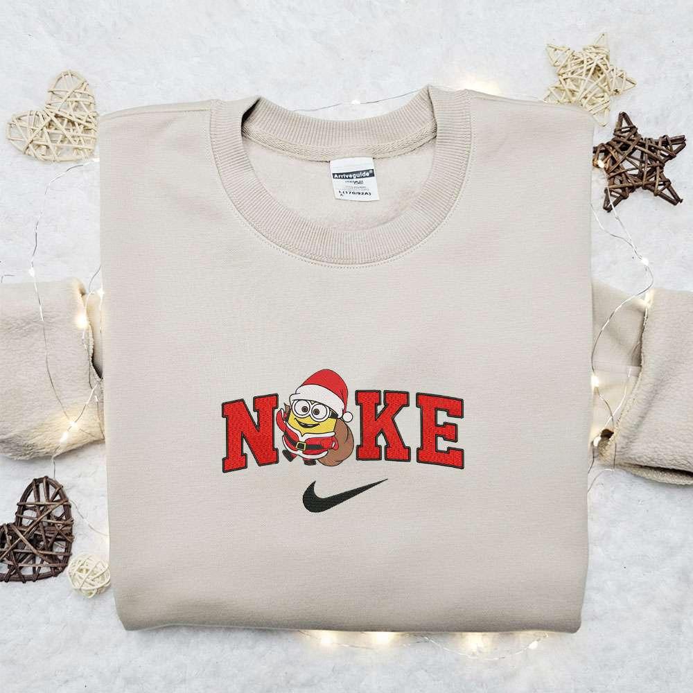 Nike Christmas X Minion Santa With Gift Bag Cartoon Embroidered Sweatshirt Disney Characters Movie Merry Christmas Embroidered Shirt Best Christmas Day Gift Ideas