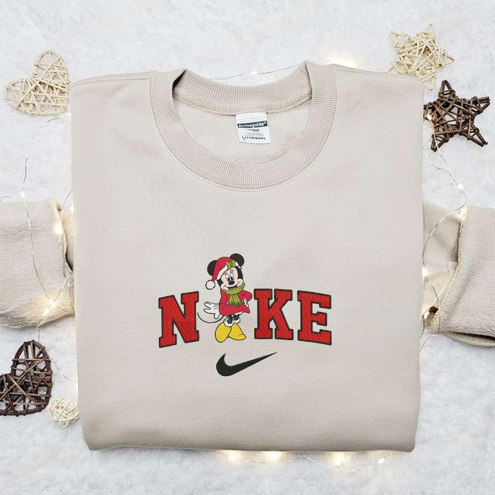 Nike Christmas X Minnie Mouse Cartoon Embroidered Sweatshirt Disney Characters Movie Merry Christmas Embroidered Shirt Best Christmas Day Gift Ideas