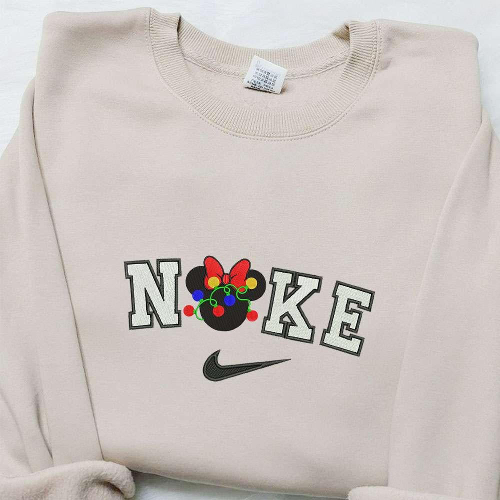Nike Christmas X Minnie Mouse Head Embroidered Sweatshirt Movie Christmas Embroidered Shirt Best Christmas Gift Ideas