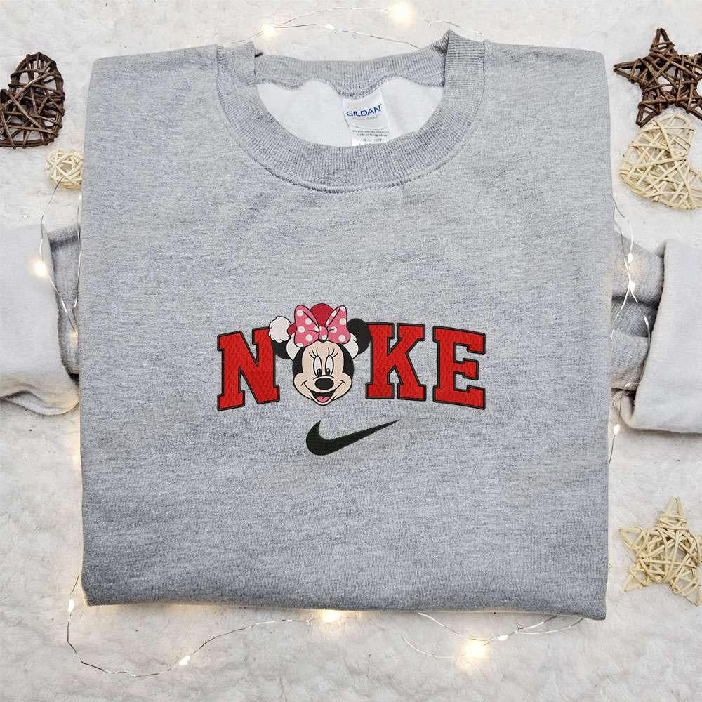 Nike Christmas X Minnie Mouse Laughing Cartoon Embroidered Sweatshirt Disney Characters Movie Merry Christmas Embroidered Shirt Best Christmas Day Gift Ideas
