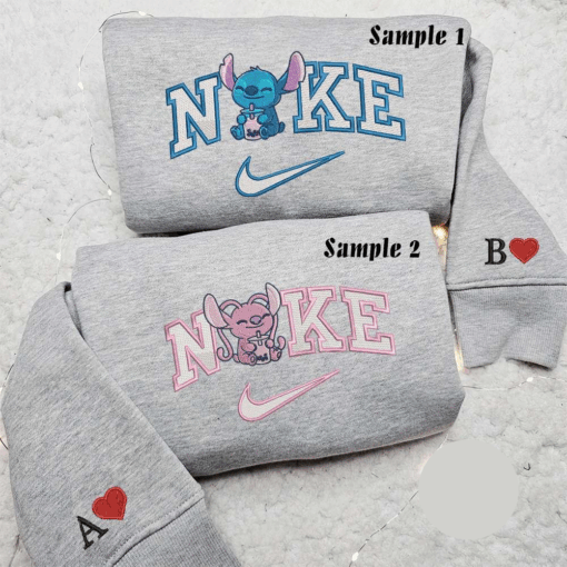 Nike Couple Stitch Angel Milk Tea Embroidered Shirt Couple Shirts