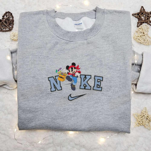Nike Halloween x Mickey Mouse Pirate and Candy Bag Embroidered Sweatshirt Horror Movie Halloween Embroidered Shirt Best Halloween Gift Ideas