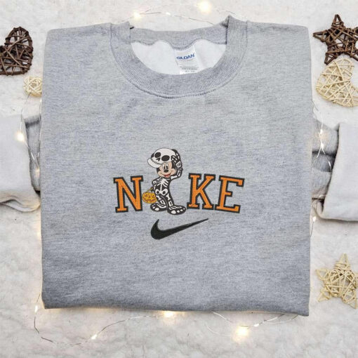 Nike Halloween x Mickey Mouse Skeleton Embroidered Sweatshirt Horror Movie Halloween Embroidered Shirt Best Halloween Gift Ideas