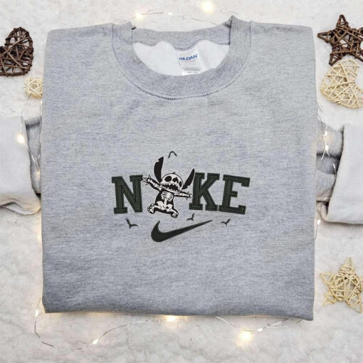 Nike Halloween x Stitch Skeleton Embroidered Sweatshirt Horror Movie Halloween Embroidered Shirt Best Halloween Gift Ideas