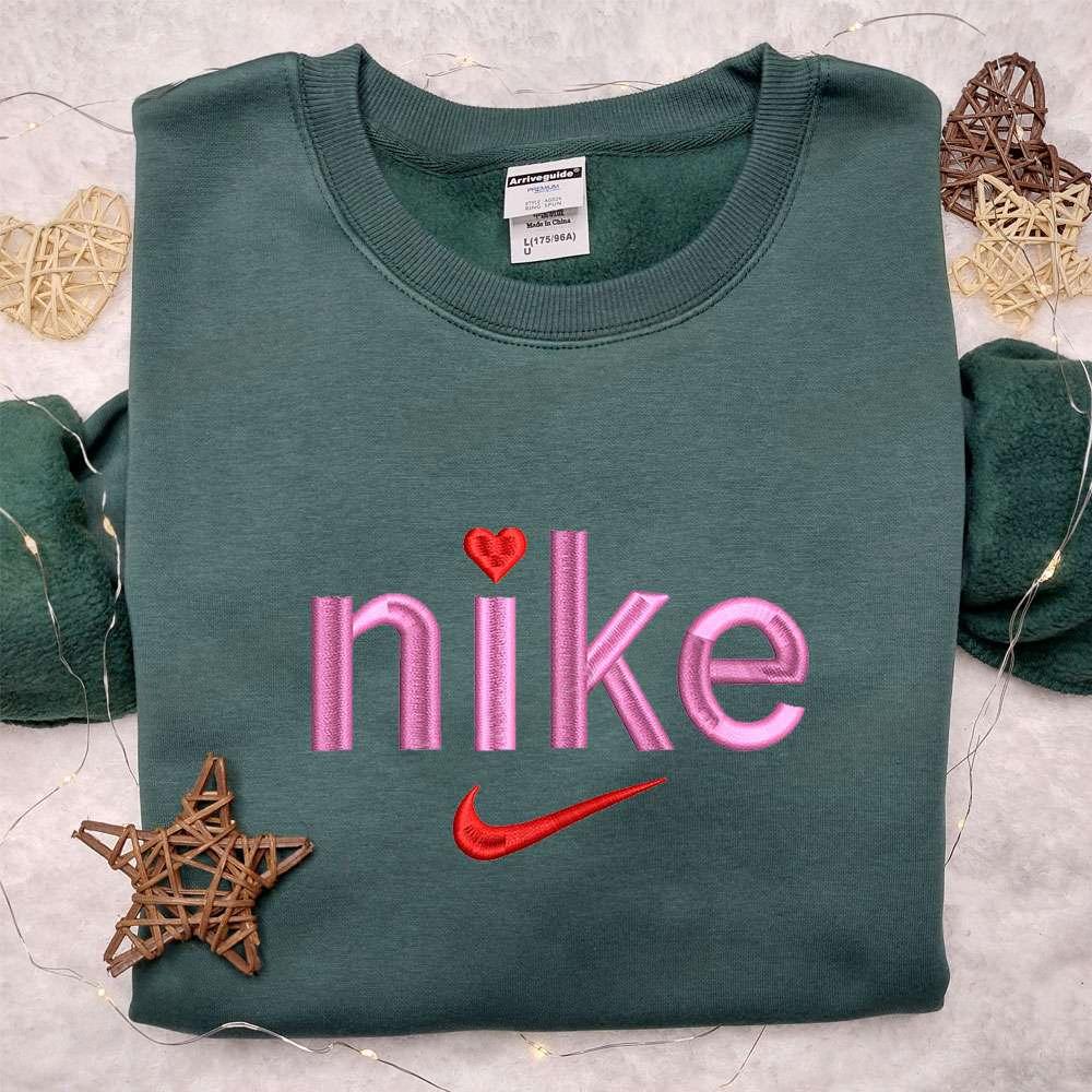 Nike Heart Embroidered Shirt Nike Inspired Embroidered Hoodie Best Gifts For Family