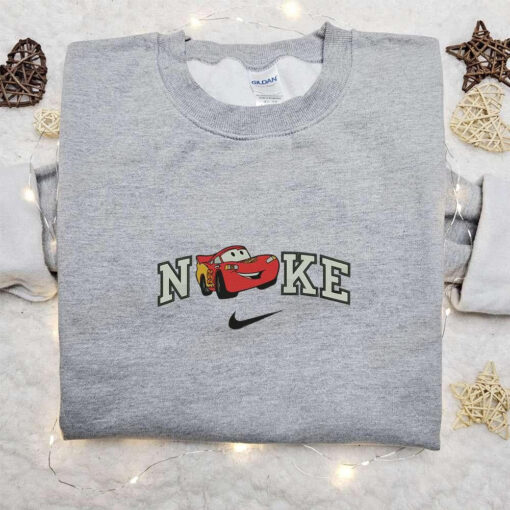 Nike Lightning McQueen Car Embroidered Sweatshirt Disney Pixar Cars Embroidered Hoodie Custom Nike Embroidered T shirt