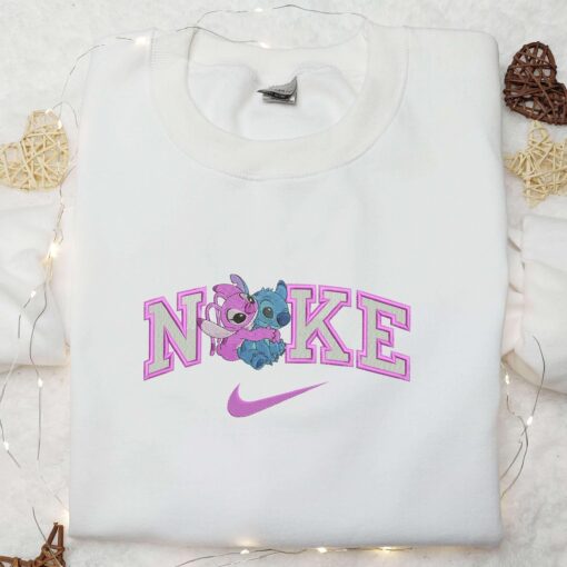 Nike x Angel Hugs Stitch Embroider Shirt Lilo Stitch Disney Embroidered Shirt Nike Inspired Embroidered Shirt